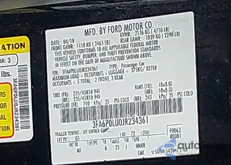 2018 Ford Fusion Hybrid Se из США, поврежденный, VIN 3FA6P0LU0JR234361